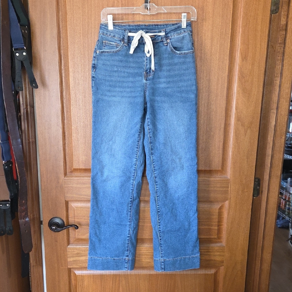 Womens Sidefeel Tie Waist Wide Leg Jeans Size 4 Casual